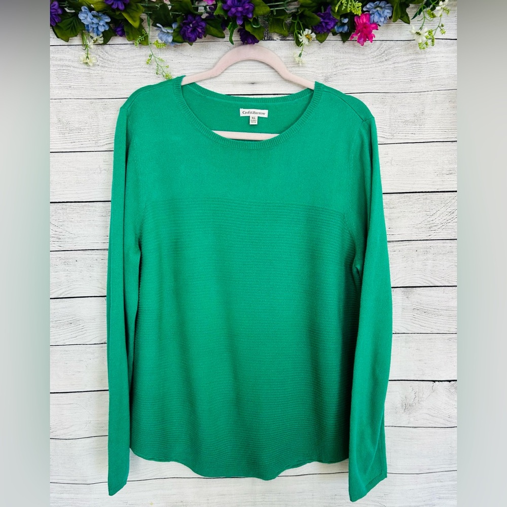 Croft & Barrow Women’s Emerald Green Crew Neck Long Sleeve Ribbed Sweater XL